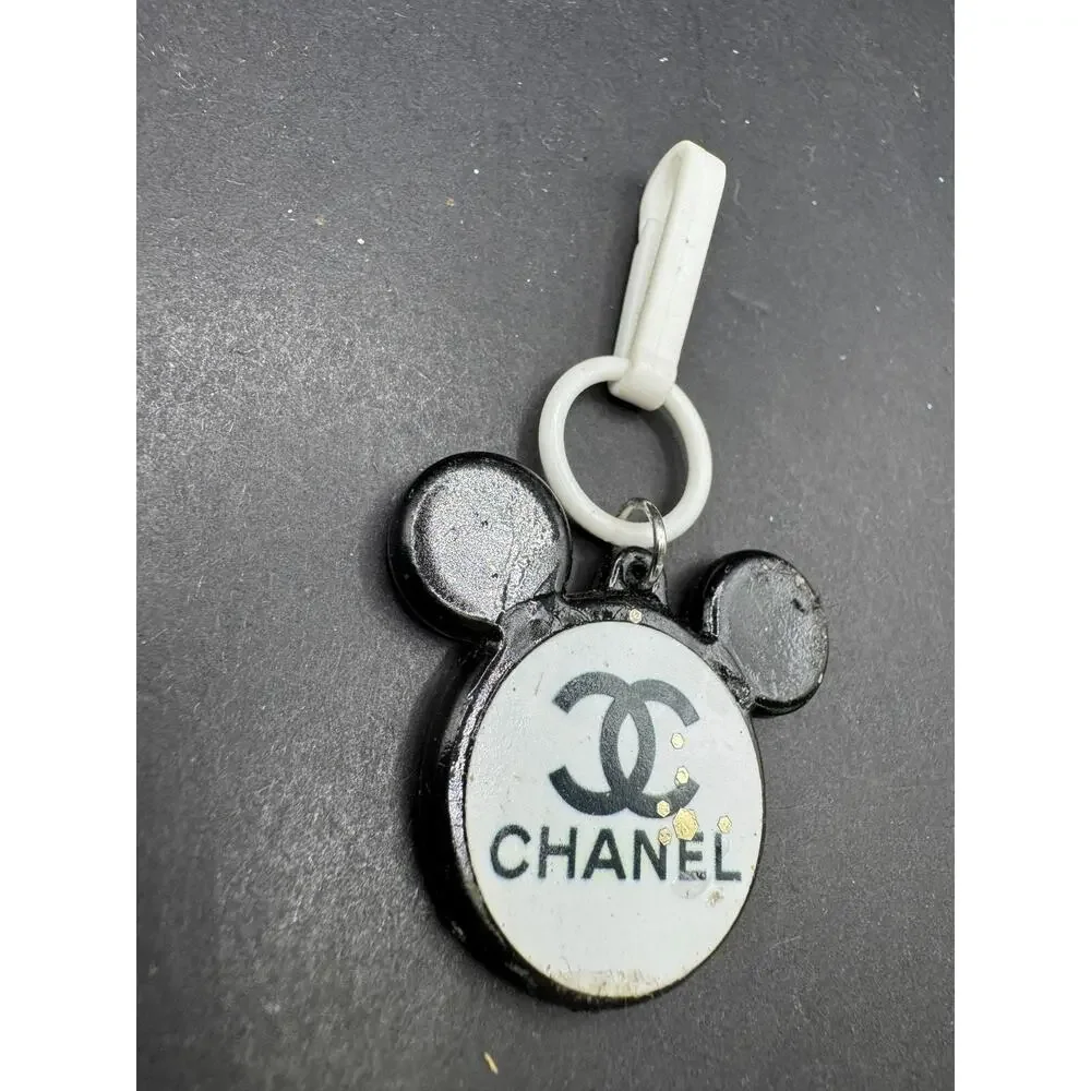 Disney Mickey Mouse Face X Chanel Keychain Key Ring Black & White Resin